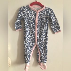 Carter’s Baby Girl Button Up Onesie with Ballet Slipper Footies - 9M Blue Floral